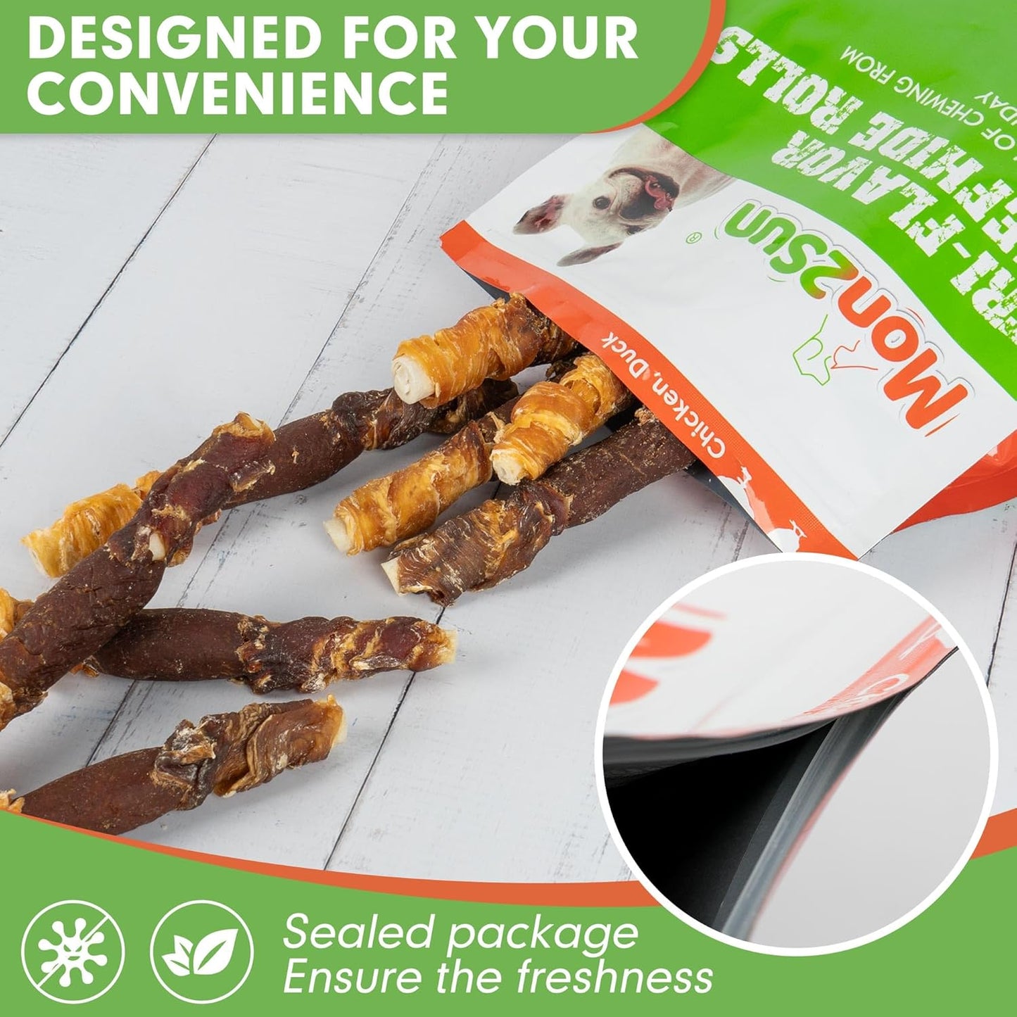 Small Medium Dogs & Chicken Liver Duck and Chicken Wrapped Rawhide - MON2SUN