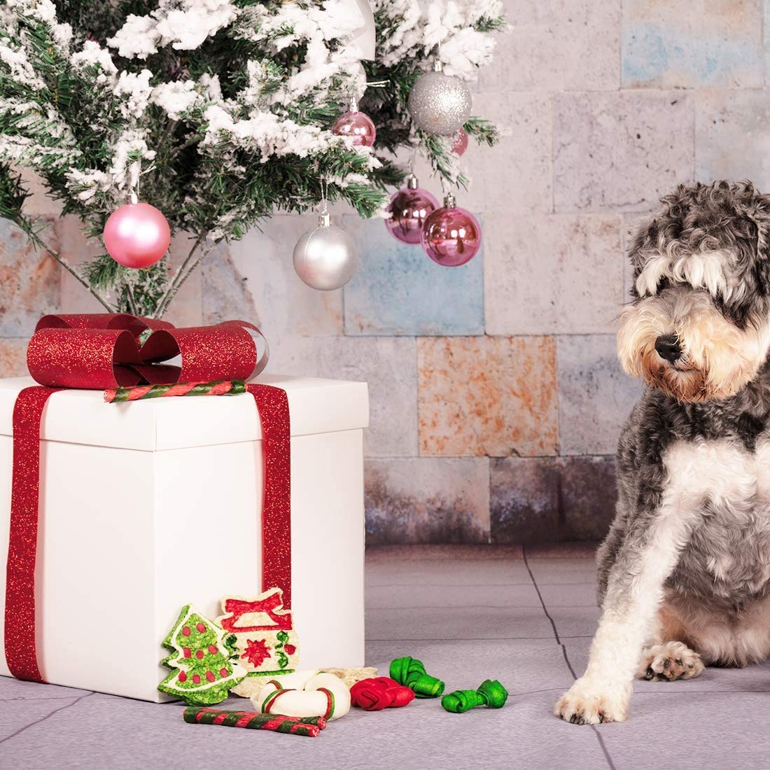 MON2SUN Christmas Dog Rawhide Holiday Stocking for Small Dogs Treats for Dogs (12 Counts) - MON2SUN