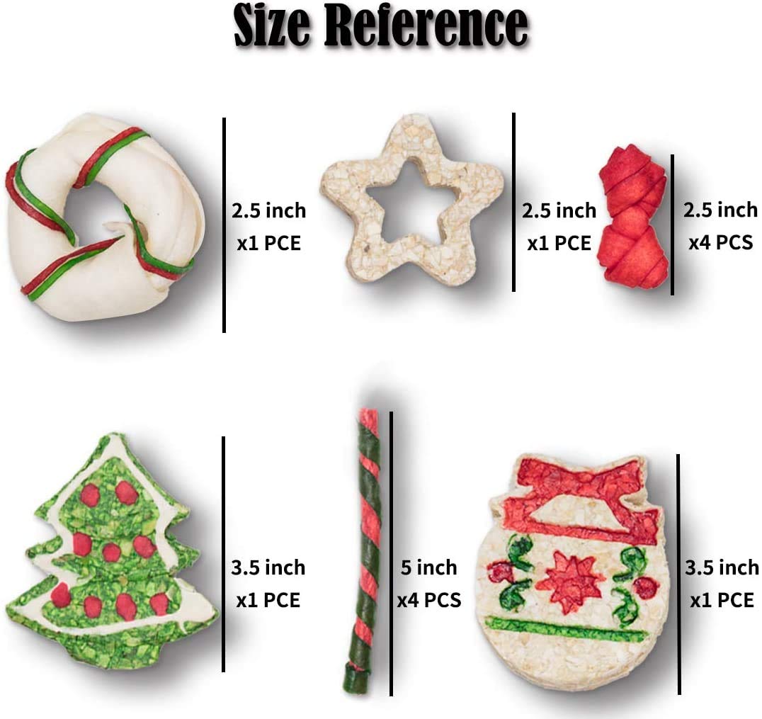 MON2SUN Christmas Dog Rawhide Holiday Stocking for Small Dogs Treats for Dogs (12 Counts) - MON2SUN