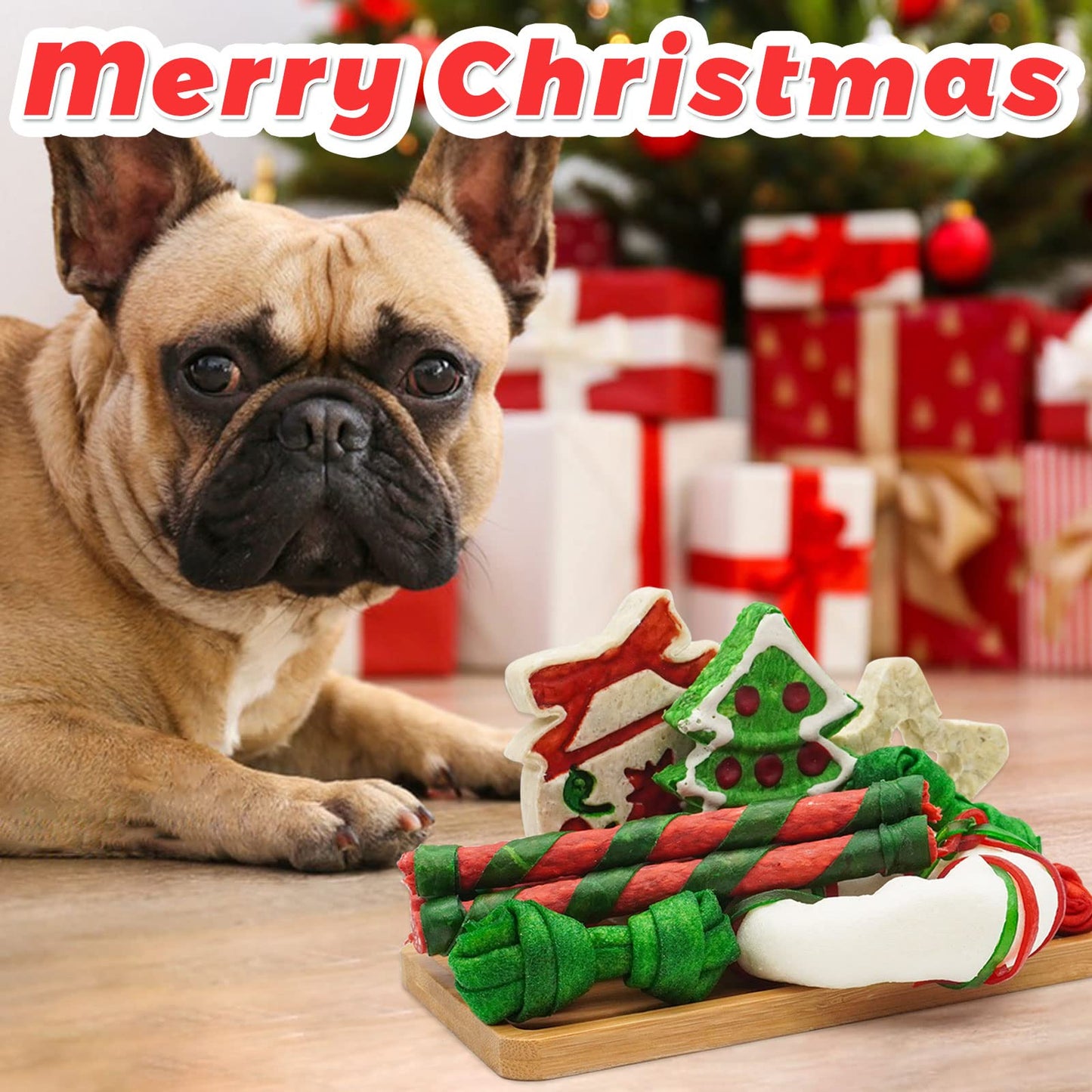 MON2SUN Christmas Dog Rawhide Holiday Stocking for Small Dogs Treats for Dogs (12 Counts) - MON2SUN