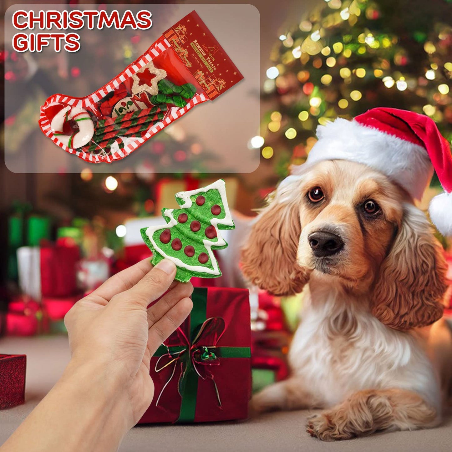 MON2SUN Christmas Dog Rawhide Holiday Stocking for Small Dogs Treats for Dogs (12 Counts) - MON2SUN