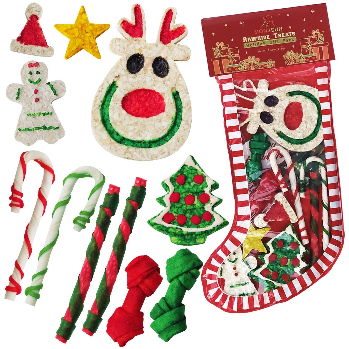 MON2SUN 11Count Christmas Dog Rawhide Stocking for Small Dogs Holiday - MON2SUN