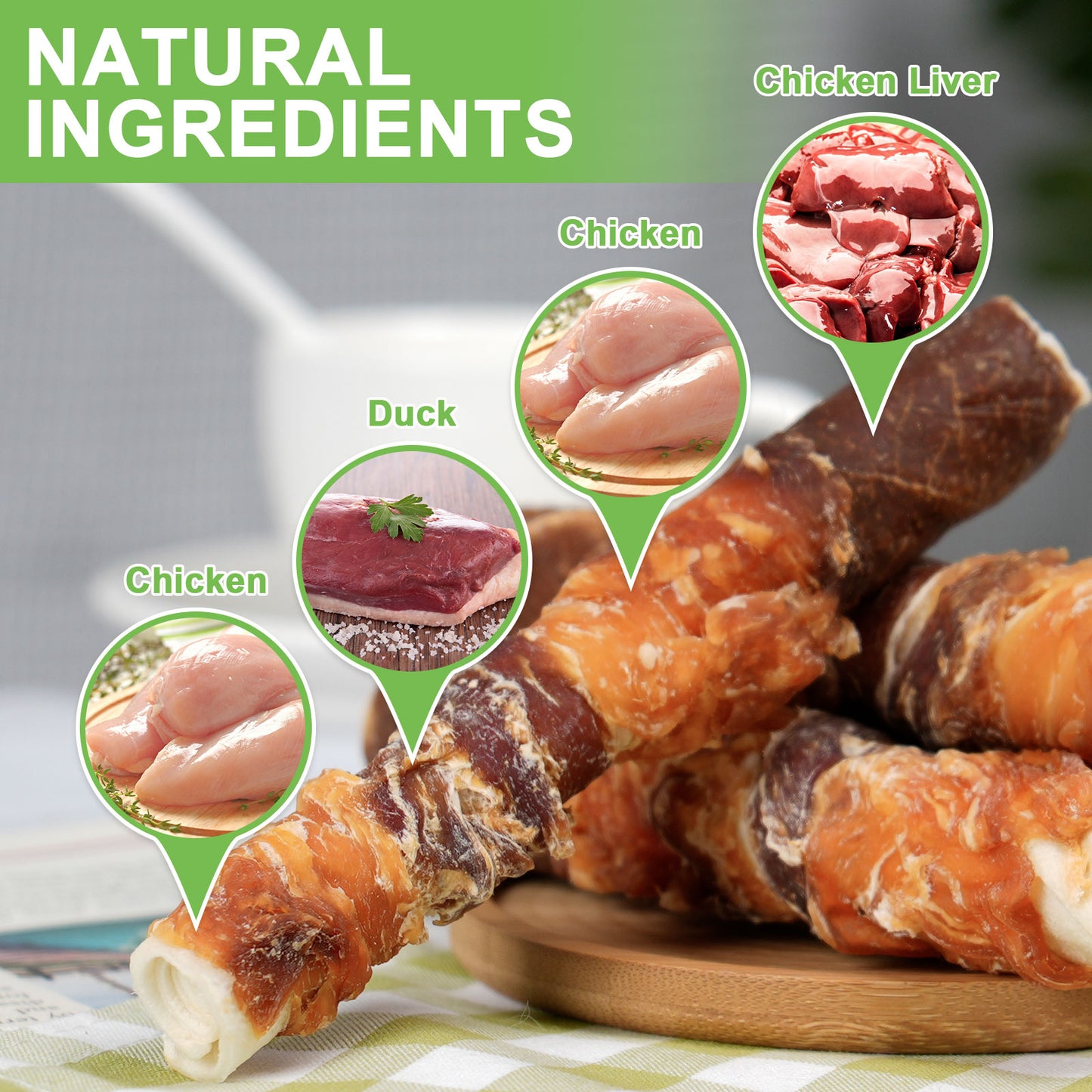 Medium Dogs & Chicken Liver Duck and Chicken Wrapped Rawhide Sticks - MON2SUN