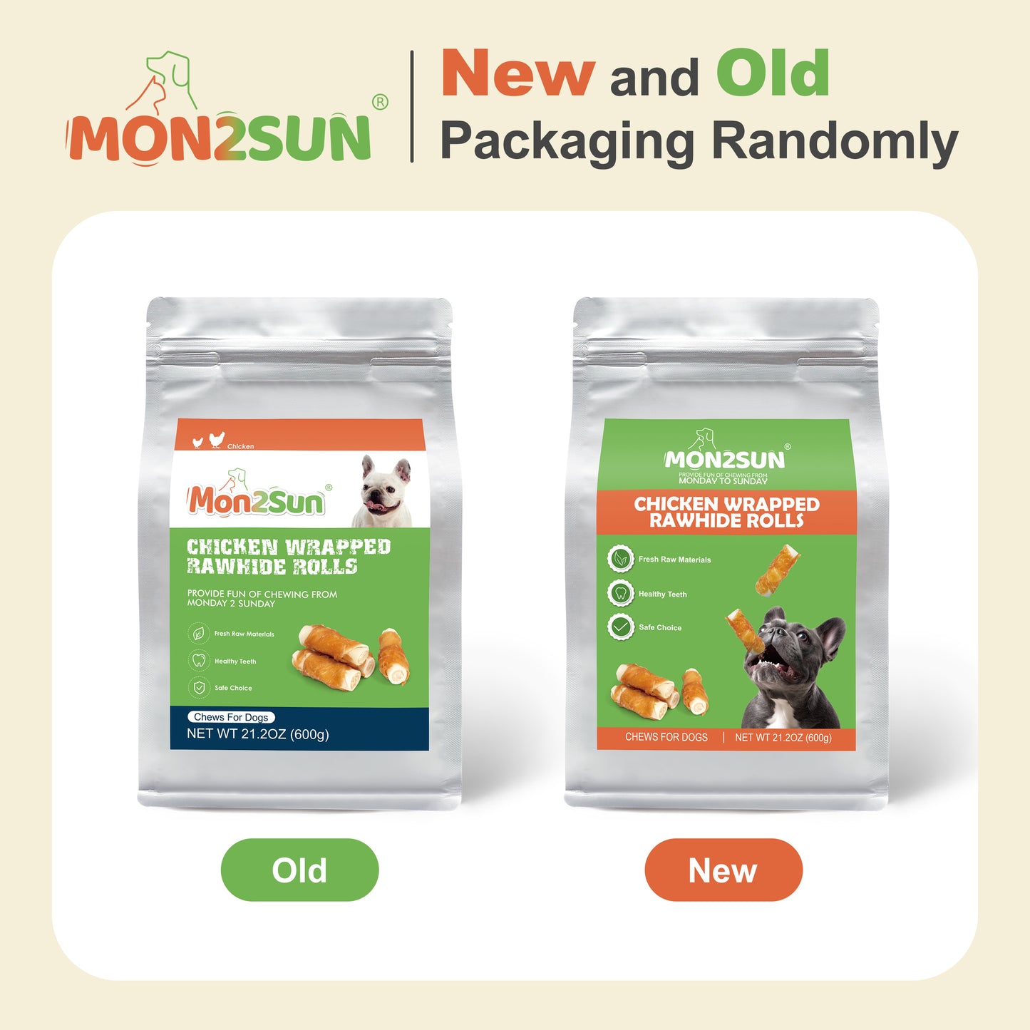 Dog Treats, 2.5 Inch Chicken Wrapped Rawhide Rolls, Teeth Cleaning Chews with High Protein for Small Dogs - MON2SUN