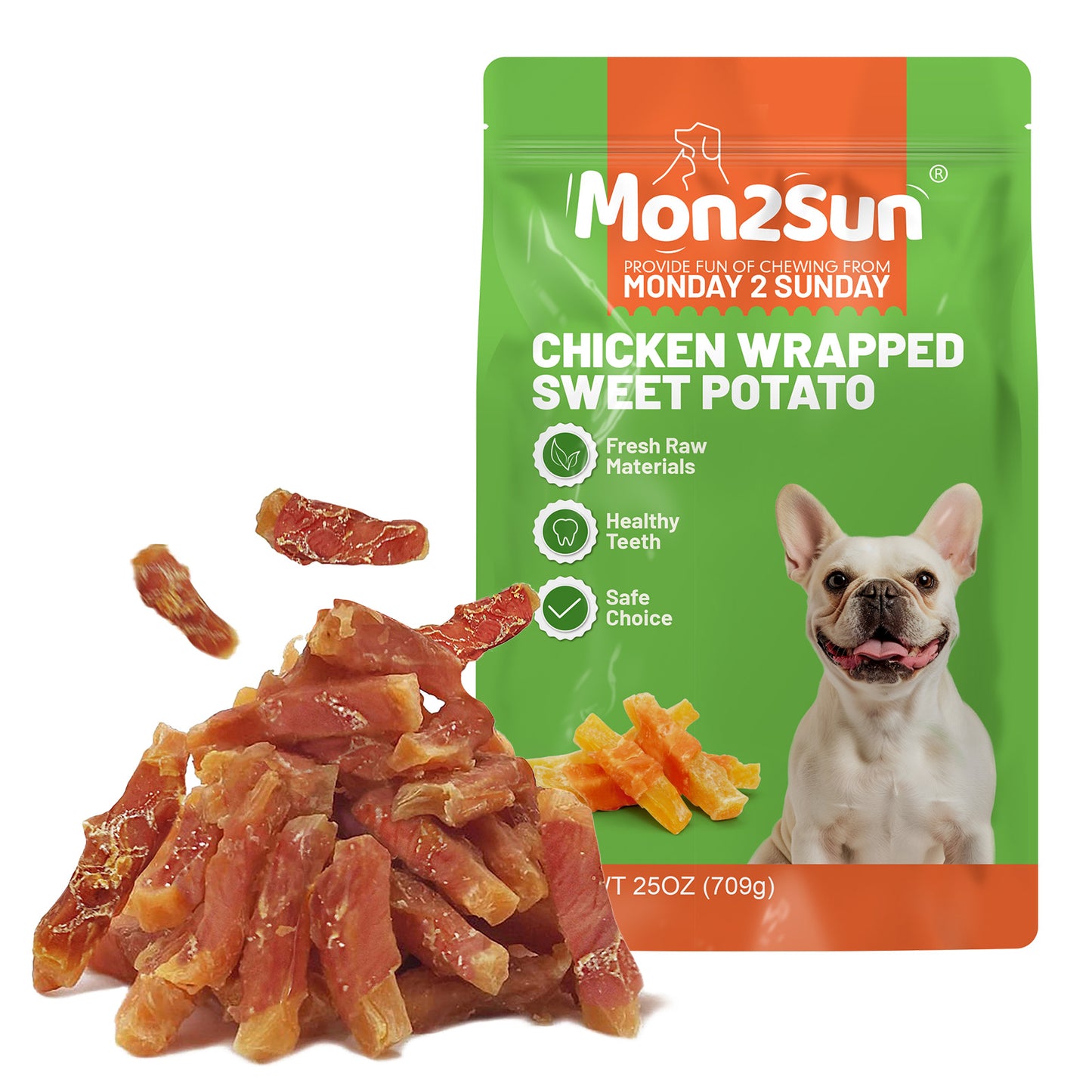 Dog Treats Rawhide Free Chicken Wrapped Sweet Potato Snacks, Gluten & Grain Free, Treats for Puppy and Small Dogs - MON2SUN