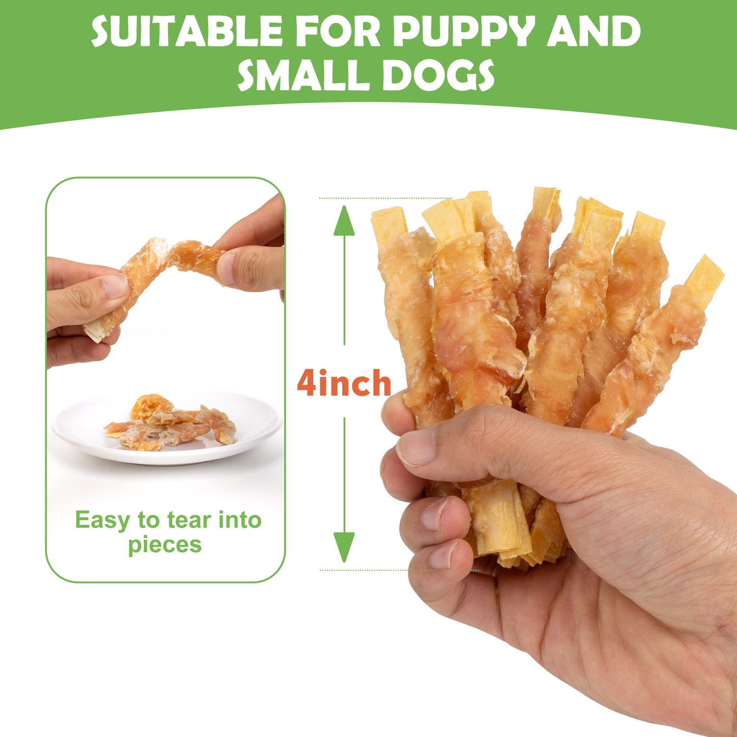 MON2SUN Chicken Wrapped Cod Fillet Rawhide Free Small Dog Treats, 13 oz (36 Count) - MON2SUN