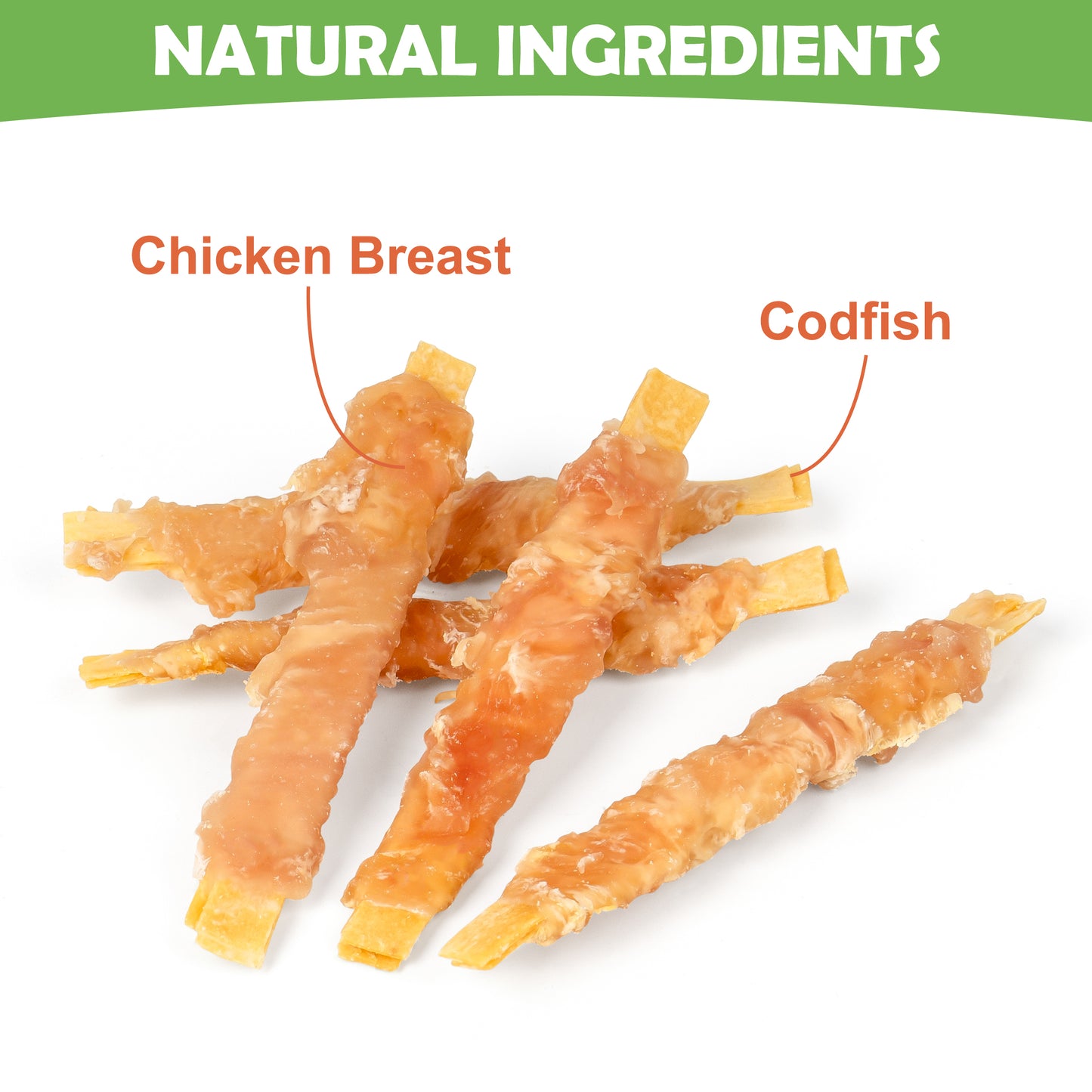MON2SUN Chicken Wrapped Cod Fillet Rawhide Free Small Dog Treats, 13 oz (36 Count) - MON2SUN