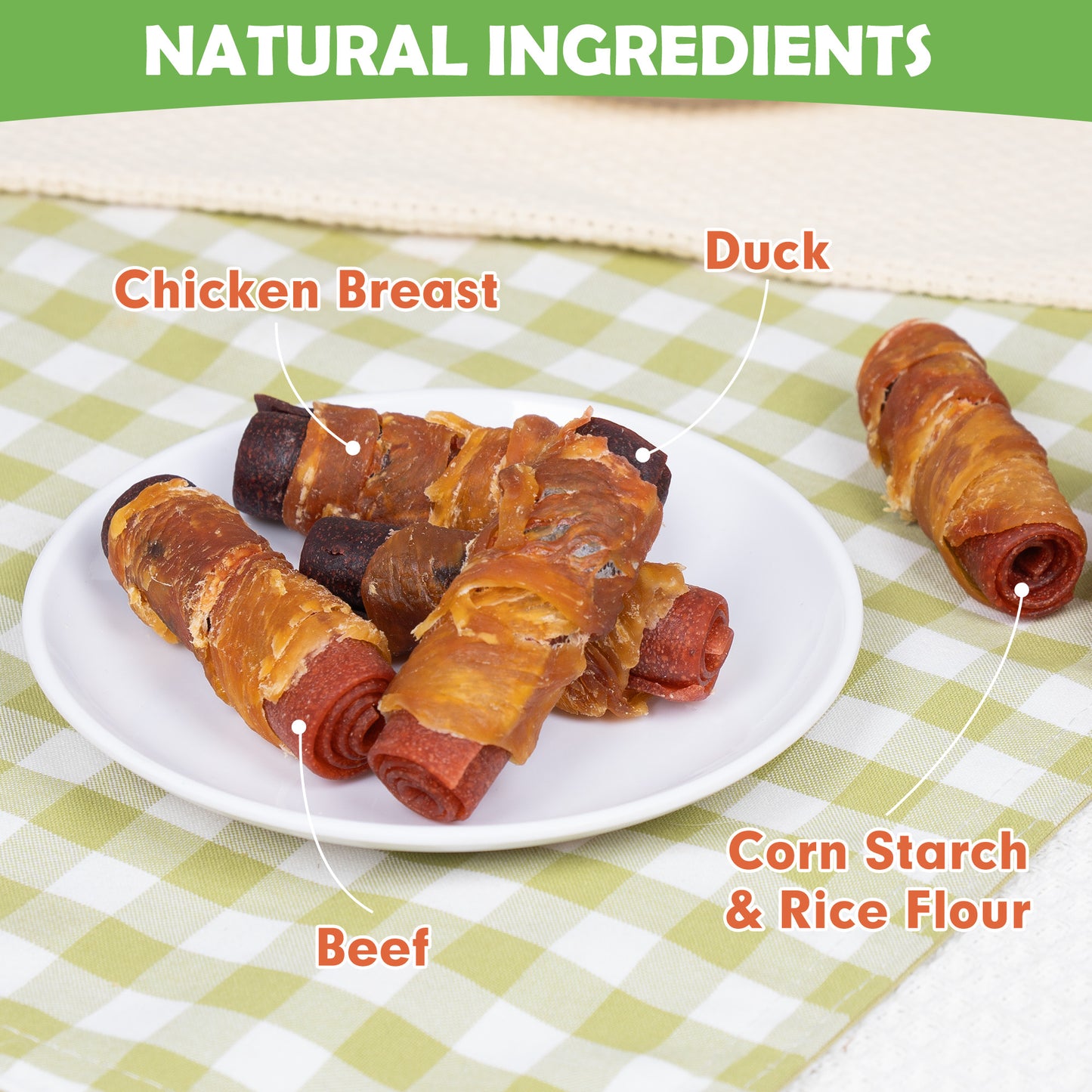 MON2SUN Triple Meat Rolls Chicken Duck & Beef Flavor Dog Treats, 10.1 oz