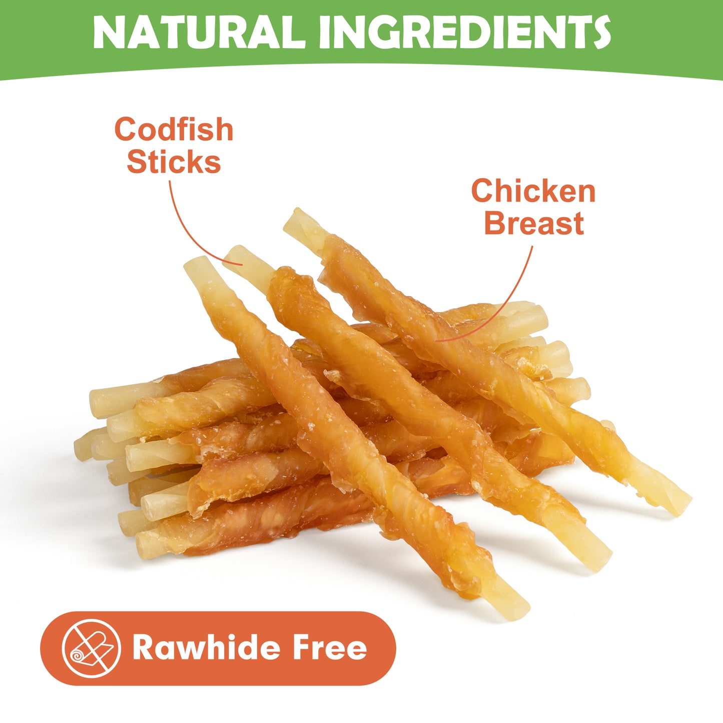 MON2SUN Chicken Wrapped Cod Sticks Rawhide Free Small Dog Treats, 13 oz (36 Count) - MON2SUN