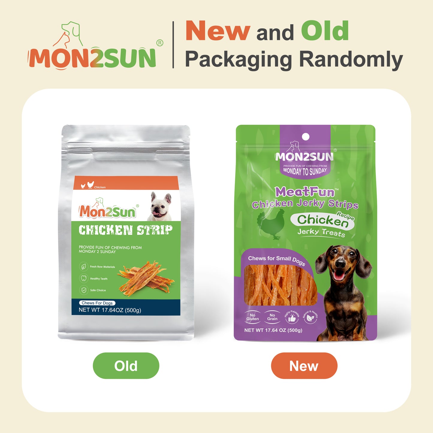Dog Treats, Chicken Jerky Strips for Small Dogs, High Protein & Grain Free Snacks, Easy to Digest Training Treats - MON2SUN