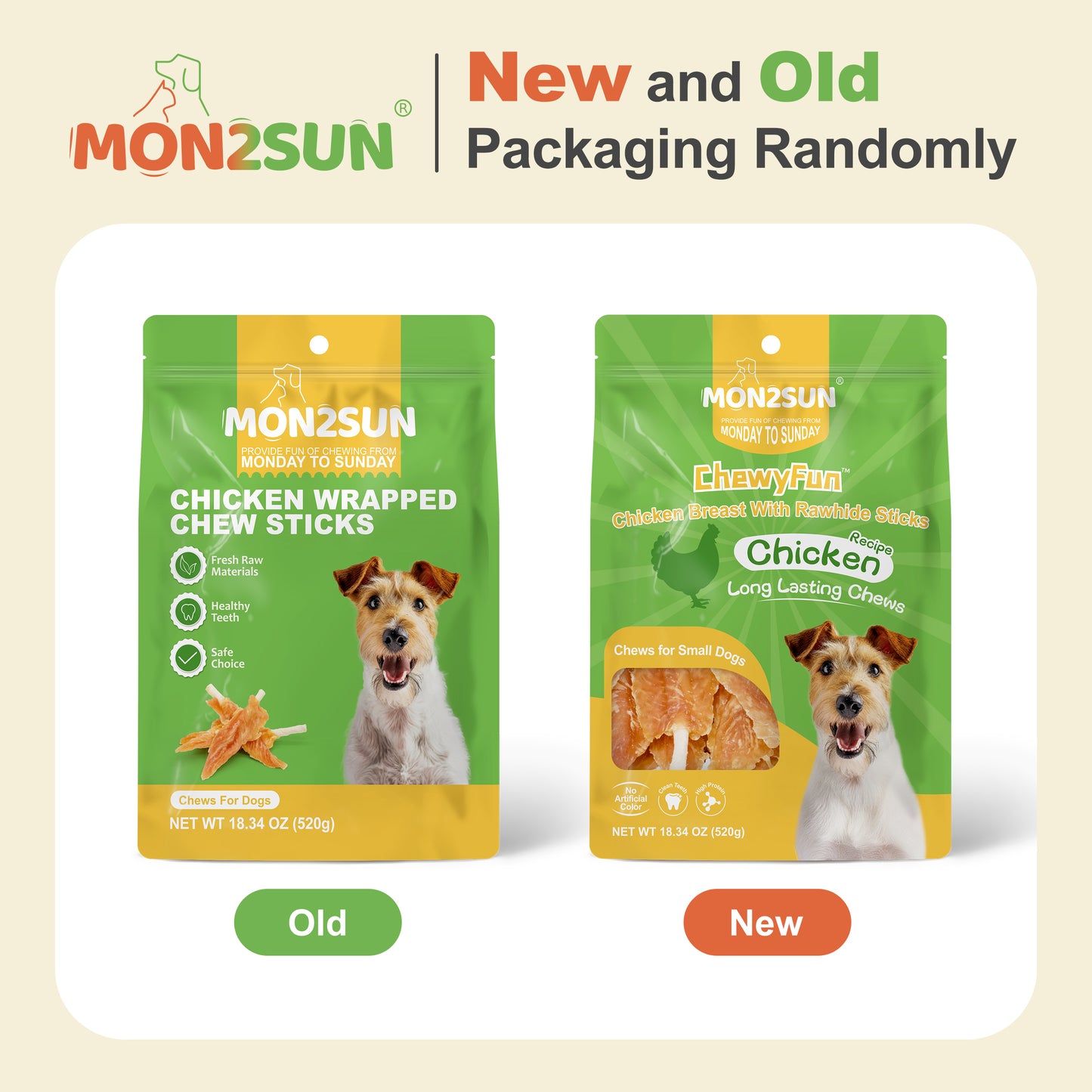 Dog Rawhide Twist 4-4.5 Inch Chicken Wrapped Rawhide Sticks for Puppy and Small Dogs, Promotes Dental Health Treats - MON2SUN