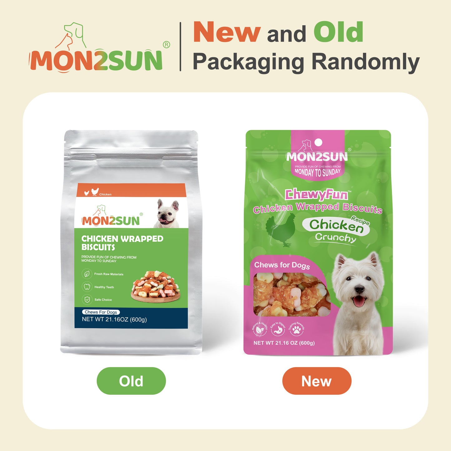 Dog Treats, Mini Chicken Wrapped Biscuits with Added Vitamins, Healthy Training Snacks for Small Medium and Large Dogs - MON2SUN