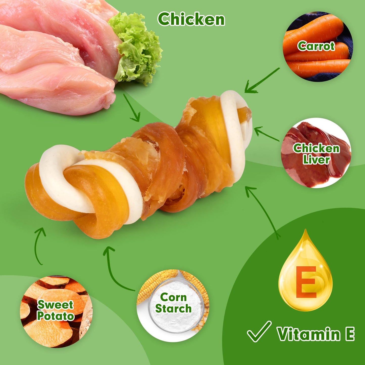 Small Dogs & Chicken Wrapped Mixed Vegetables Knot Bone Rawhide Free