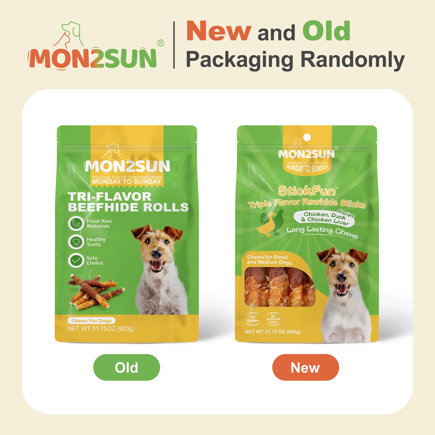 Dog Treats, Triple Flavor 5 Inch Chicken Liver Duck and Chicken Wrapped Rawhide Snacks for Small and Medium Dogs - MON2SUN