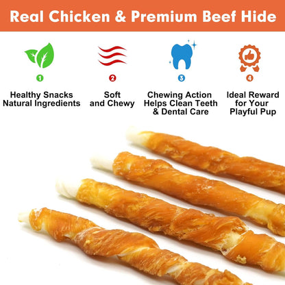 MON2SUN 5" Length Chicken Wrapped Rawhide Sticks 40 Pack