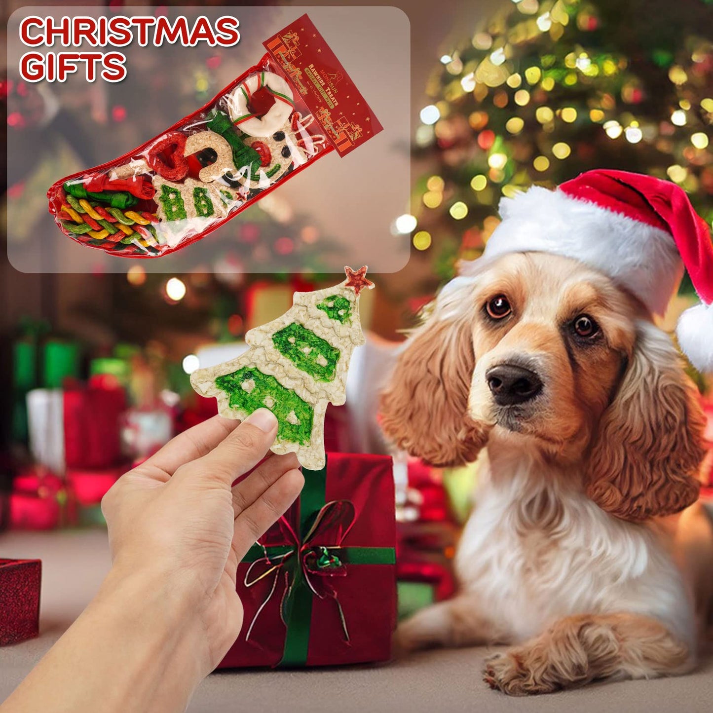 MON2SUN Holiday Christmas Dog Rawhide Treats Stocking for Small to Medium Dogs (13Count) - MON2SUN