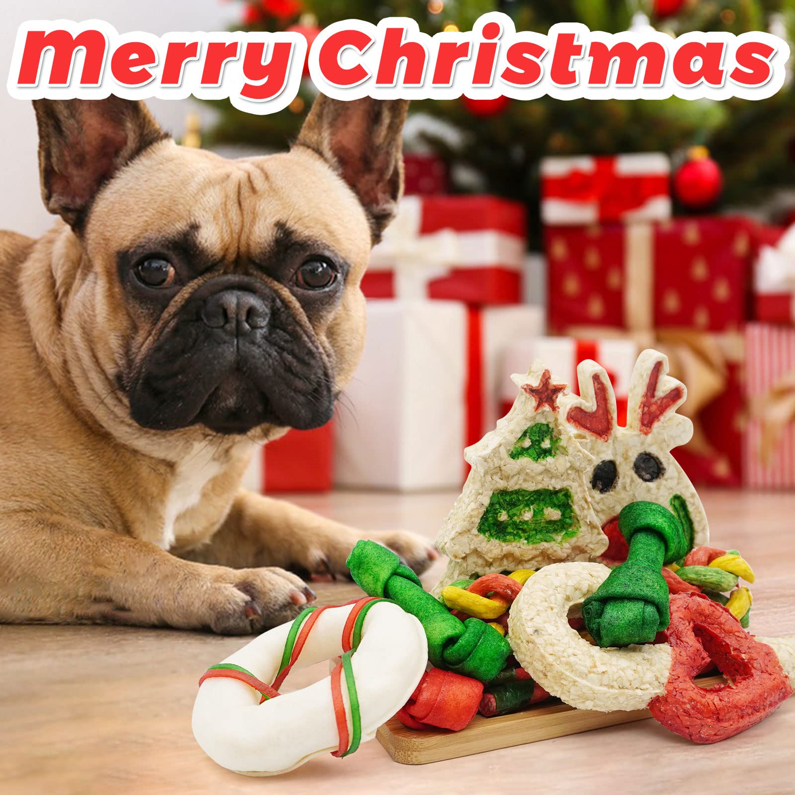 MON2SUN Holiday Christmas Dog Rawhide Treats Stocking for Small to Medium Dogs (13Count) - MON2SUN