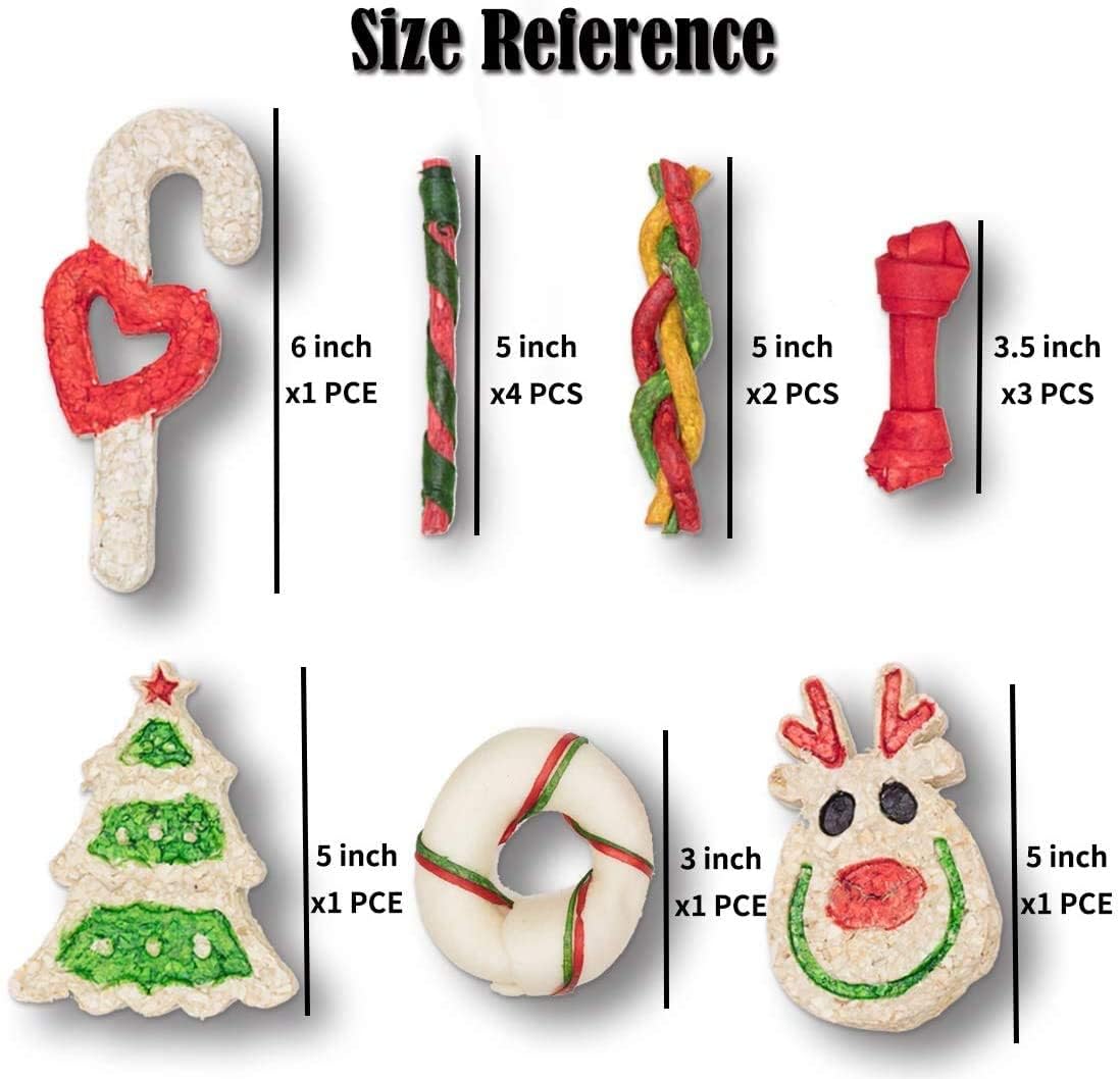 MON2SUN Holiday Christmas Dog Rawhide Treats Stocking for Small to Medium Dogs (13Count) - MON2SUN