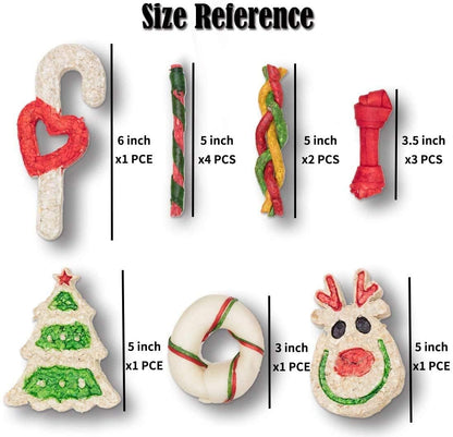 MON2SUN Holiday Christmas Dog Rawhide Treats Stocking for Small to Medium Dogs (13Count) - MON2SUN