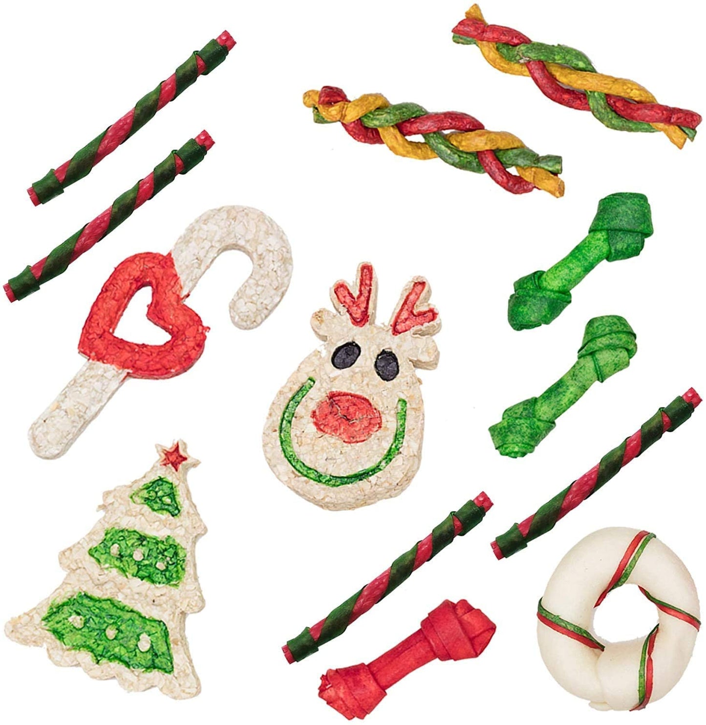 MON2SUN Holiday Christmas Dog Rawhide Treats Stocking for Small to Medium Dogs (13Count) - MON2SUN