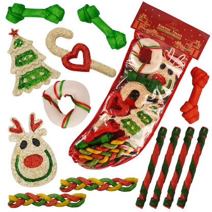 MON2SUN Holiday Christmas Dog Rawhide Treats Stocking for Small to Medium Dogs (13Count) - MON2SUN