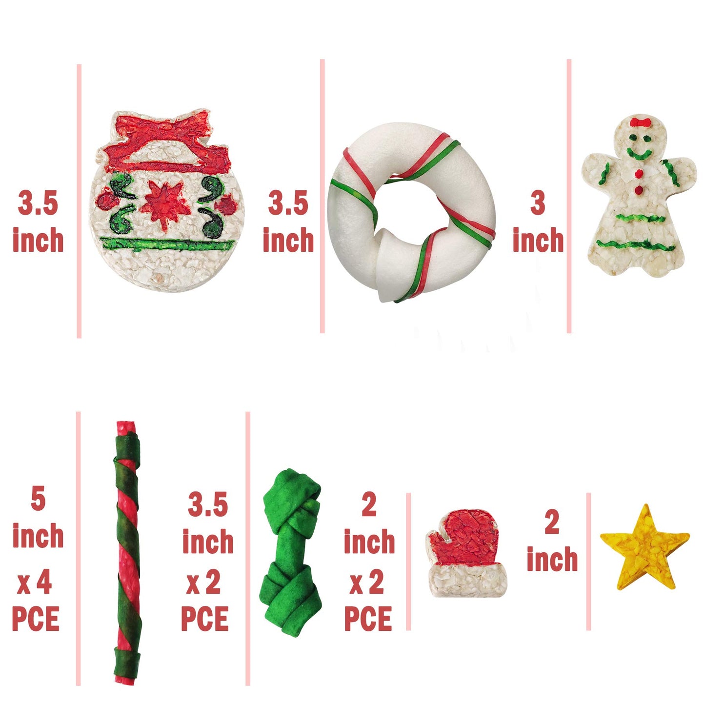 MON2SUN 12Count Christmas Dog Rawhide Treats Holiday Stocking for Small Dogs - MON2SUN