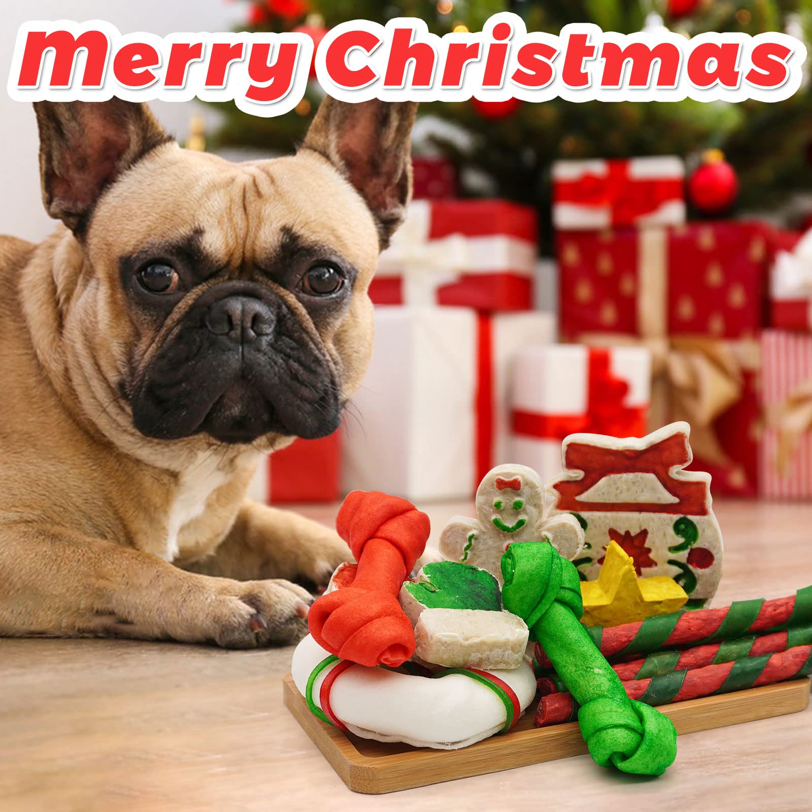 MON2SUN 12Count Christmas Dog Rawhide Treats Holiday Stocking for Small Dogs - MON2SUN