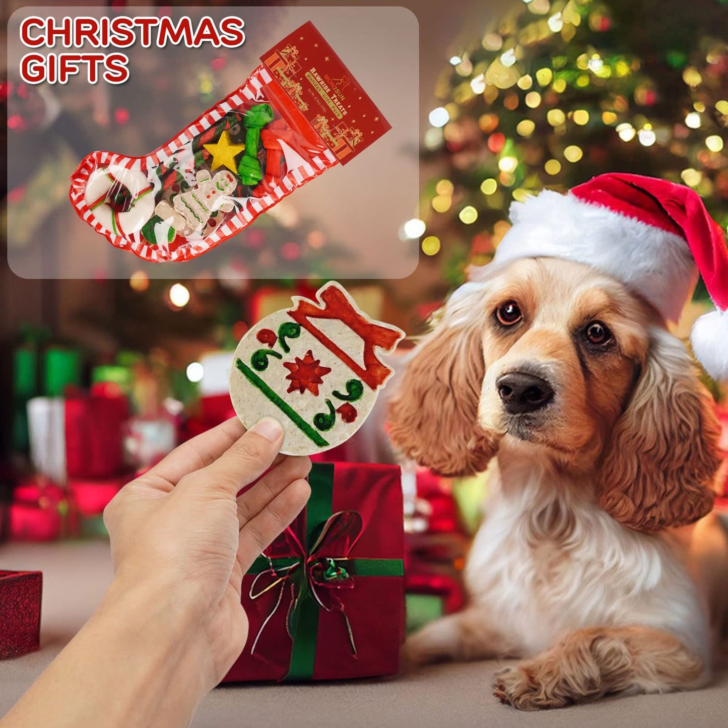MON2SUN 12Count Christmas Dog Rawhide Treats Holiday Stocking for Small Dogs - MON2SUN