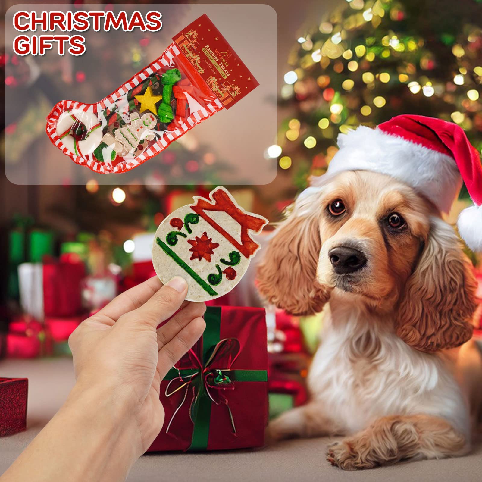 MON2SUN 12Count Christmas Dog Rawhide Treats Holiday Stocking for Small Dogs - MON2SUN