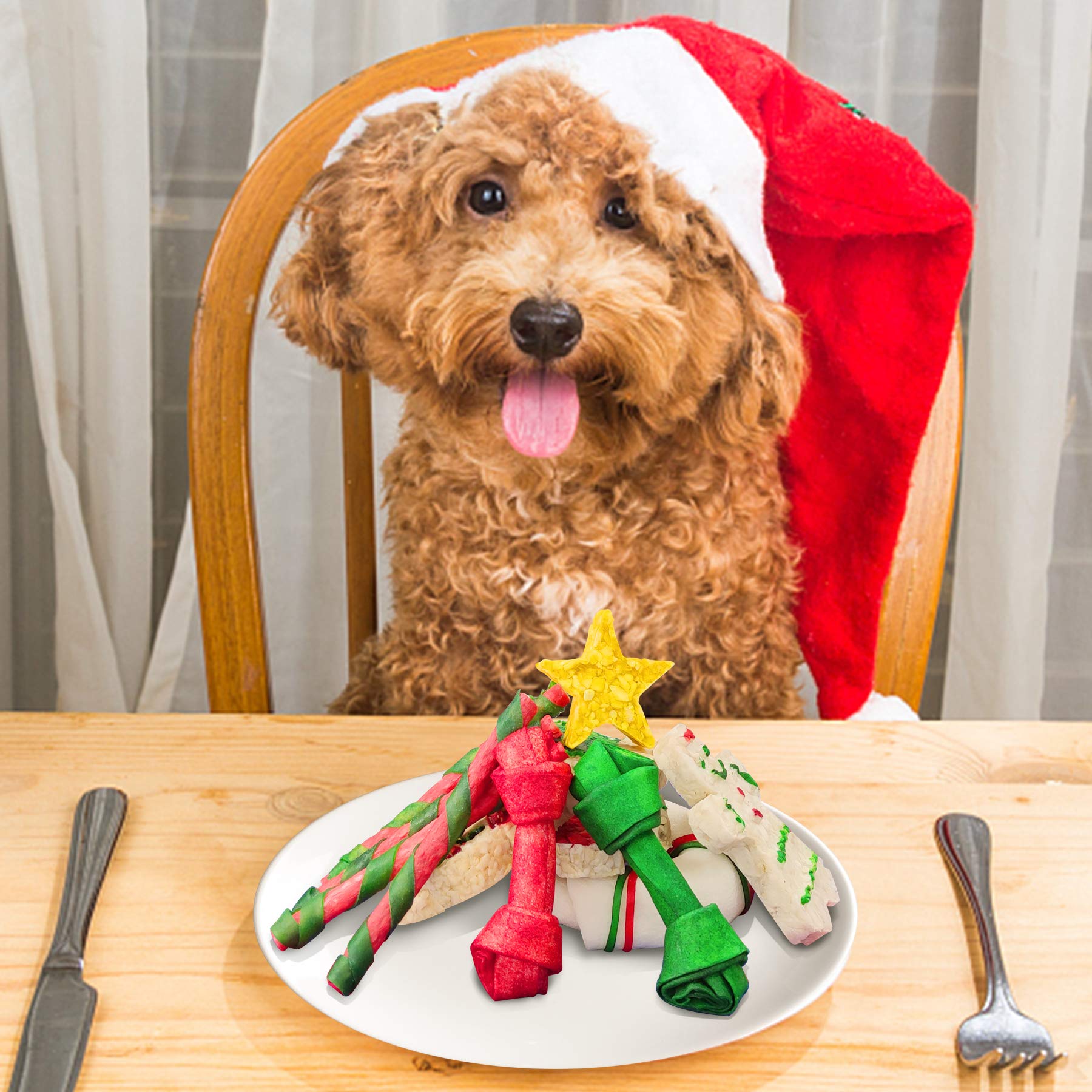 MON2SUN 12Count Christmas Dog Rawhide Treats Holiday Stocking for Small Dogs - MON2SUN