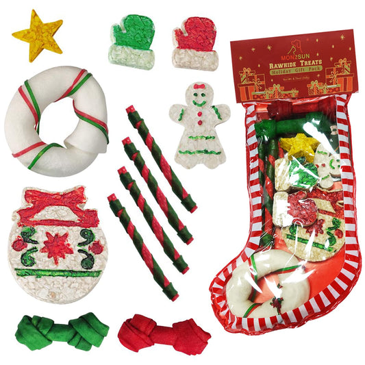 MON2SUN 12Count Christmas Dog Rawhide Treats Holiday Stocking for Small Dogs - MON2SUN