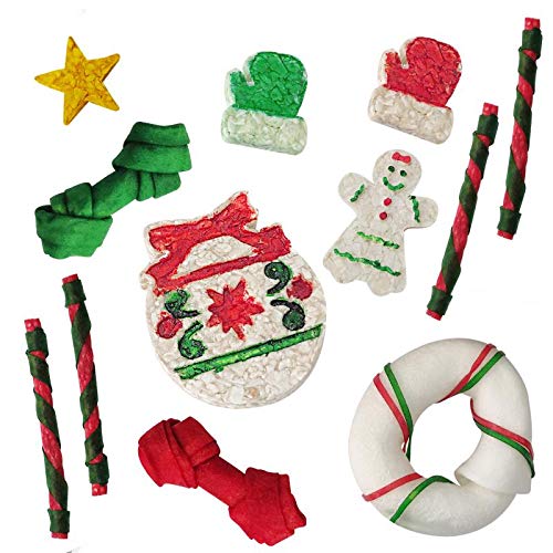 MON2SUN 12Count Christmas Dog Rawhide Treats Holiday Stocking for Small Dogs - MON2SUN