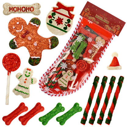 MON2SUN Christmas Dog Rawhide Treats Holiday 14Count Stocking for Small Dogs - MON2SUN