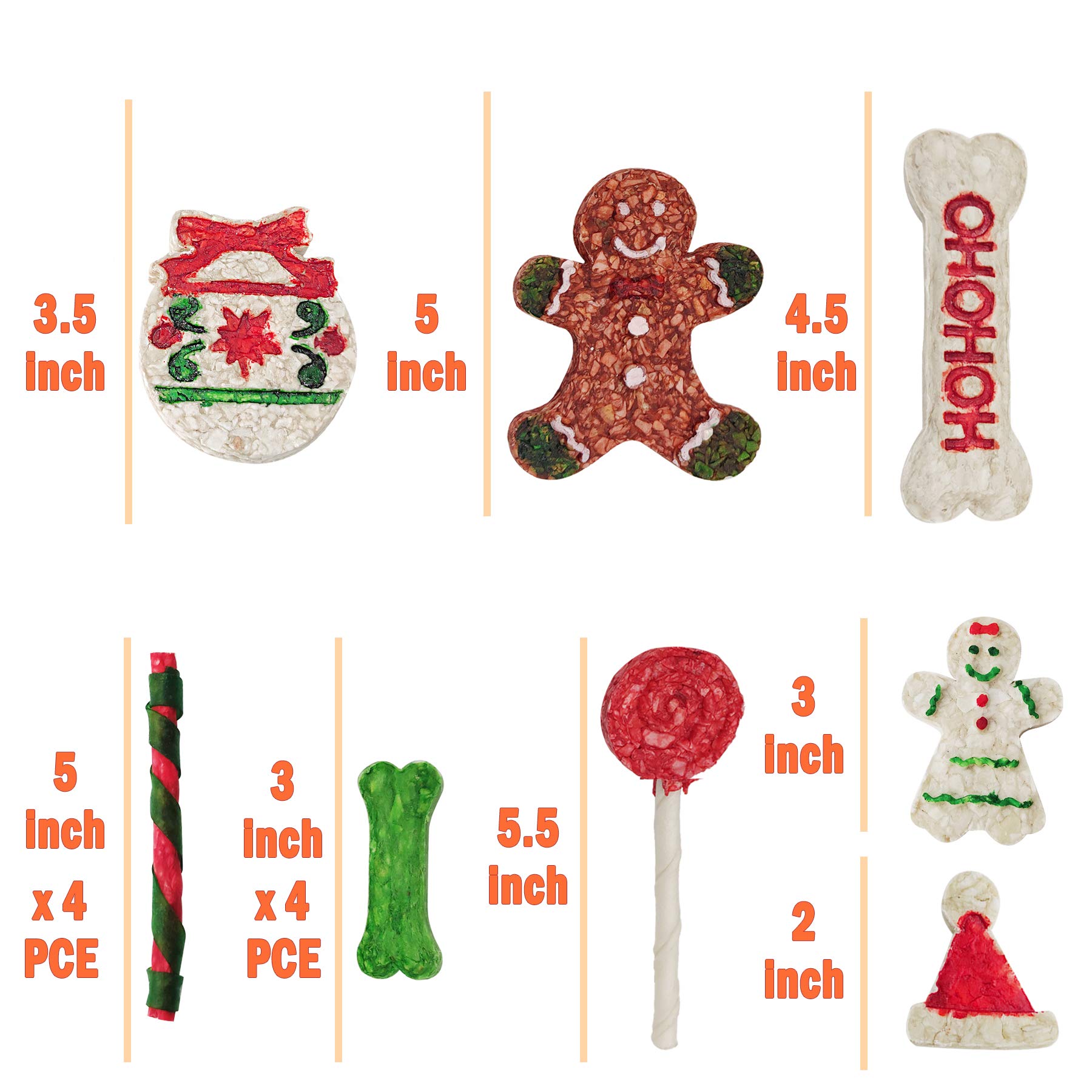 MON2SUN Christmas Dog Rawhide Treats Holiday 14Count Stocking for Small Dogs - MON2SUN