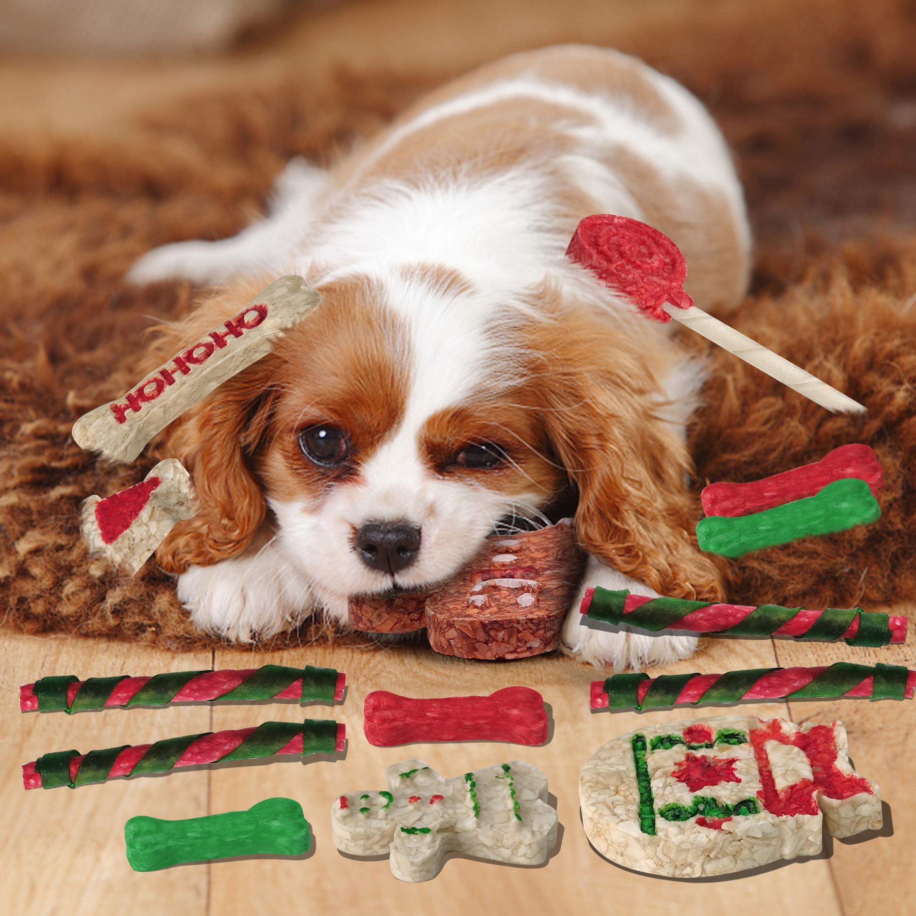 MON2SUN Christmas Dog Rawhide Treats Holiday 14Count Stocking for Small Dogs - MON2SUN