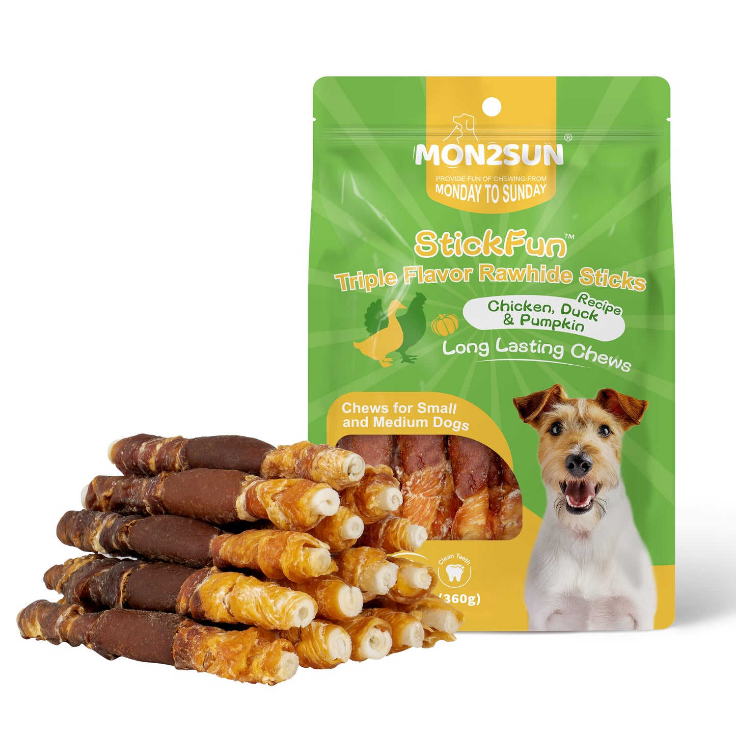 MON2SUN Chicken Liver Duck & Chicken Wrapped Rawhide Small Dog Treats, 13 oz (18 Count) - MON2SUN