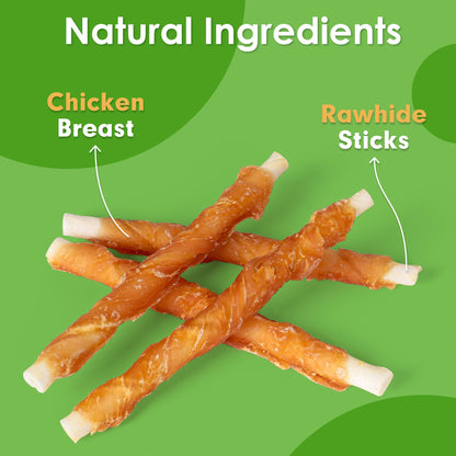 Puppy Small Dogs & Rawhide Twist Chicken Hide Sticks