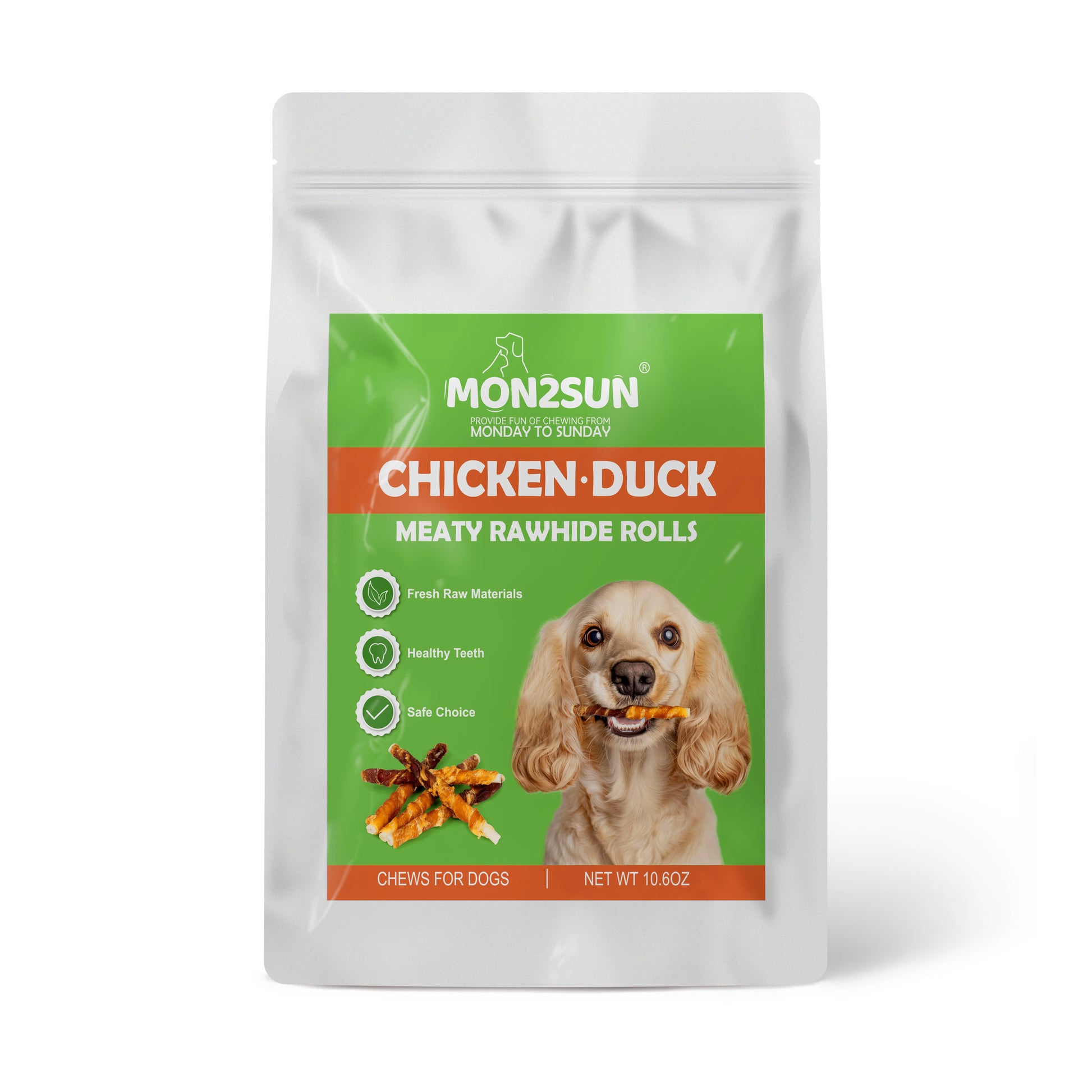 MON2SUN Dog Treats 5 Inch Double Flavor Chicken & Duck Wrapped Rawhide Sticks, Teeth Cleaning for Small Dogs - MON2SUN