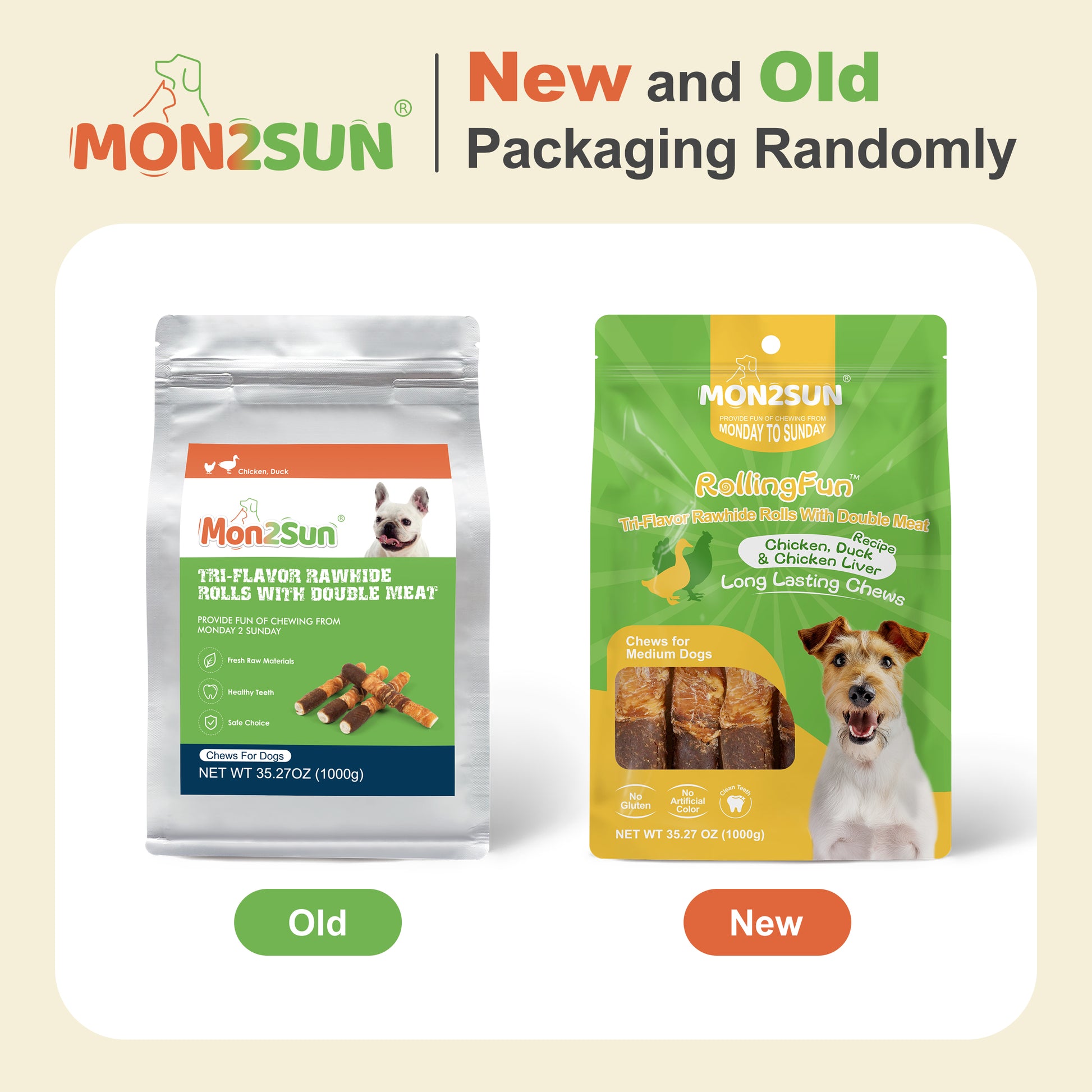 Dog Treats, Triple Flavor 6 Inch Chicken Liver Duck and Chicken Wrapped Rawhide Sticks, Teeth Cleaning Snacks for Medium Dogs - MON2SUN