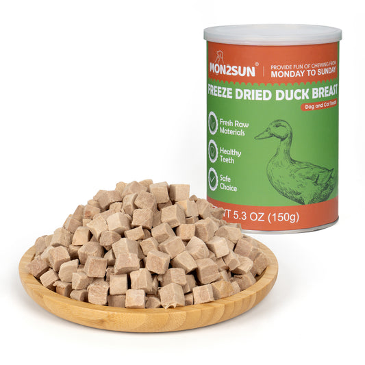 MON2SUN Freeze Dried Duck Cat and Dog Treats, Single Ingredient Natural and Healthy Dog Snacks, High Protein Training Treats & Food Topper - MON2SUN