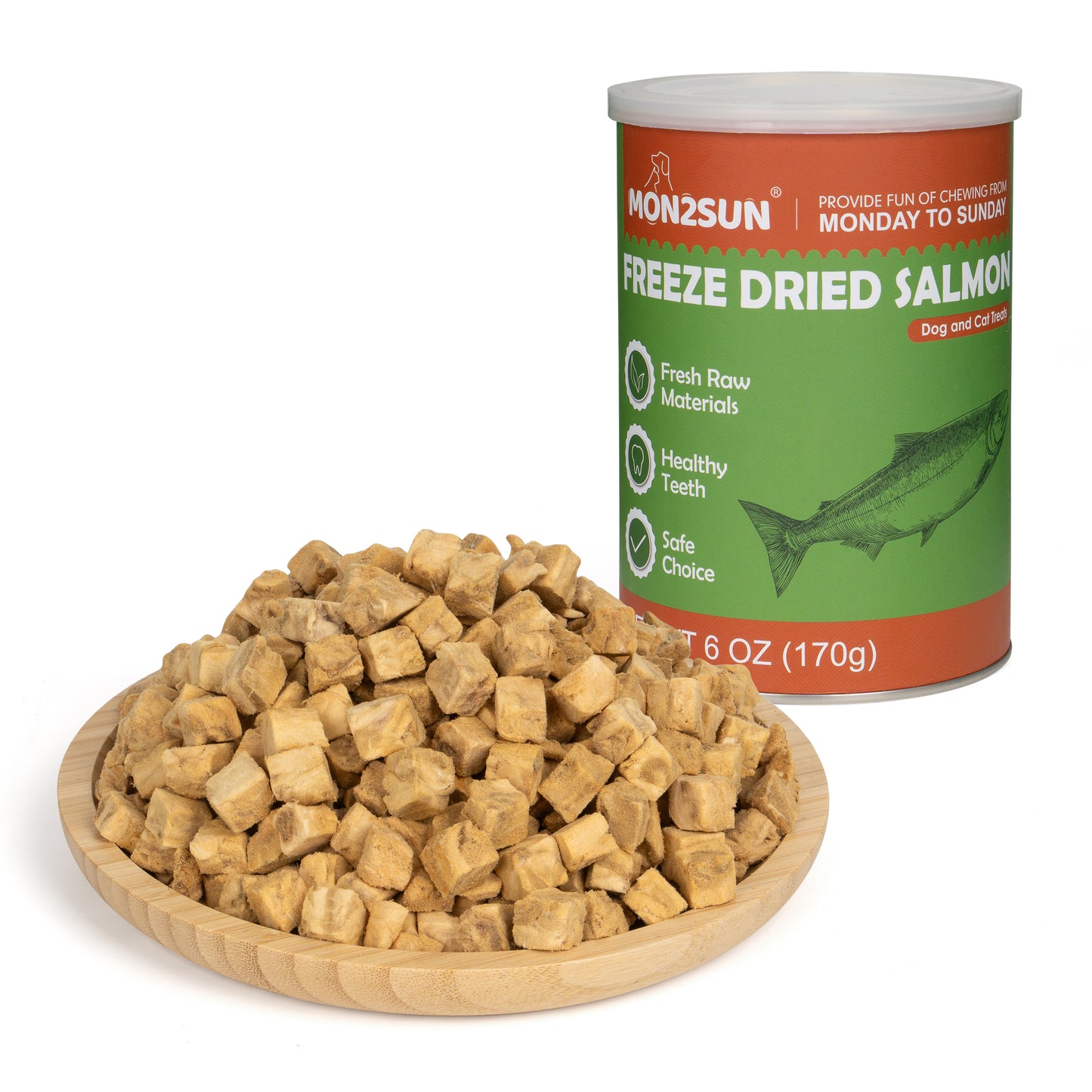 MON2SUN Freeze Dried Salmon Cat and Dog Treats, Single Ingredient Natural and Healthy Dog Snacks, High Protein Training Treats & Food Topper - MON2SUN