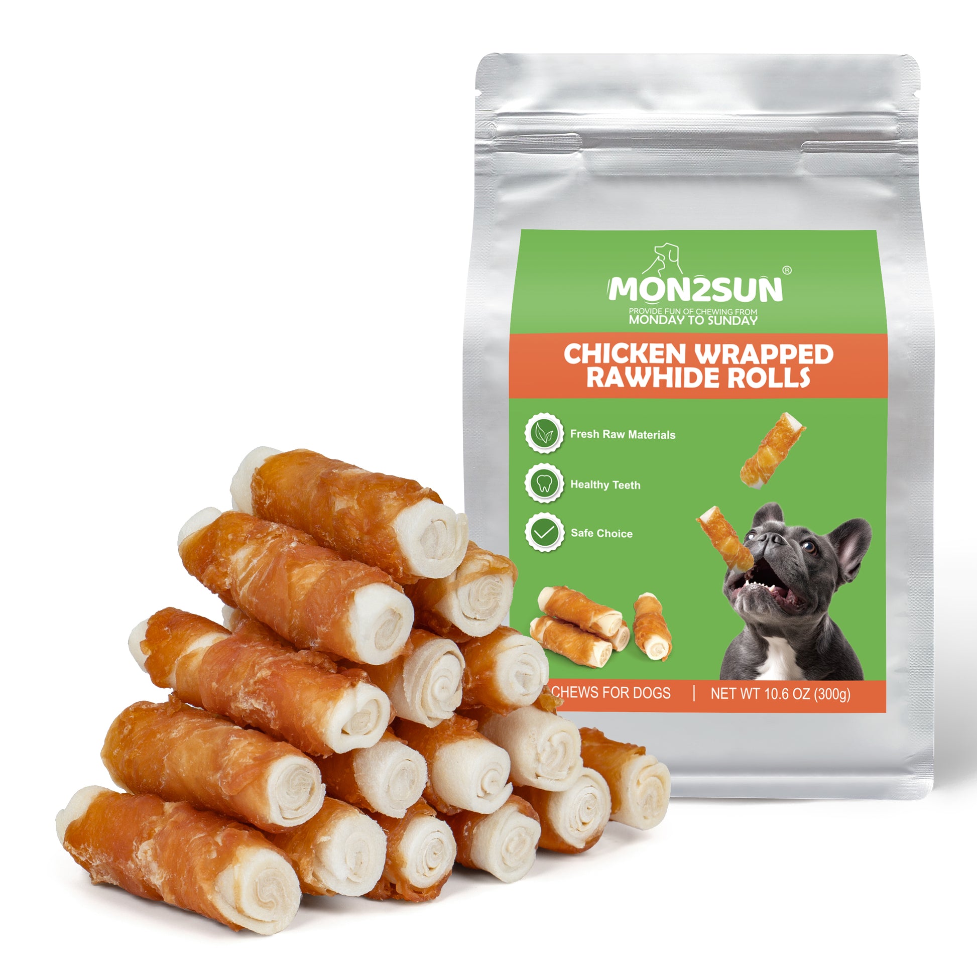 Dog Treats, 2.5 Inch Chicken Wrapped Rawhide Rolls, Teeth Cleaning Chews with High Protein for Small Dogs - MON2SUN