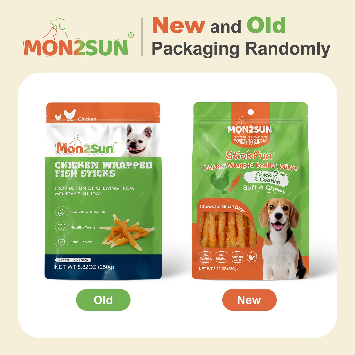 Rawhide Free Dog Treats Chicken Wrapped Cod Sticks for Small Dogs Healthy Training Treats Soft Snacks - MON2SUN