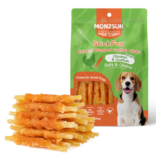 Rawhide Free Dog Treats Chicken Wrapped Cod Sticks for Small Dogs Healthy Training Treats Soft Snacks - MON2SUN