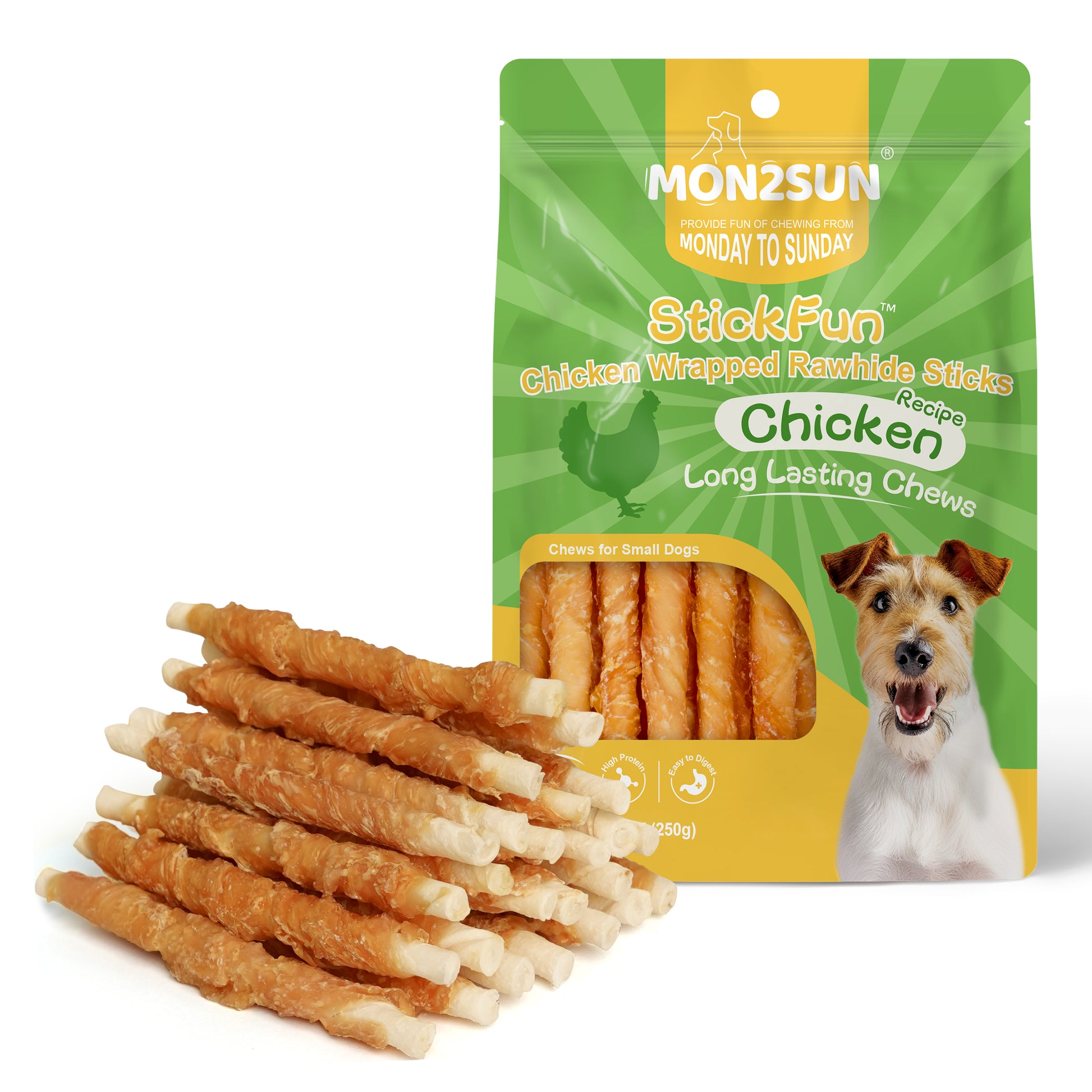 Dog Treats, Rawhide Twist Chicken Hide Sticks, Suitable for Puppy and Small Dogs, 5 Inch - MON2SUN