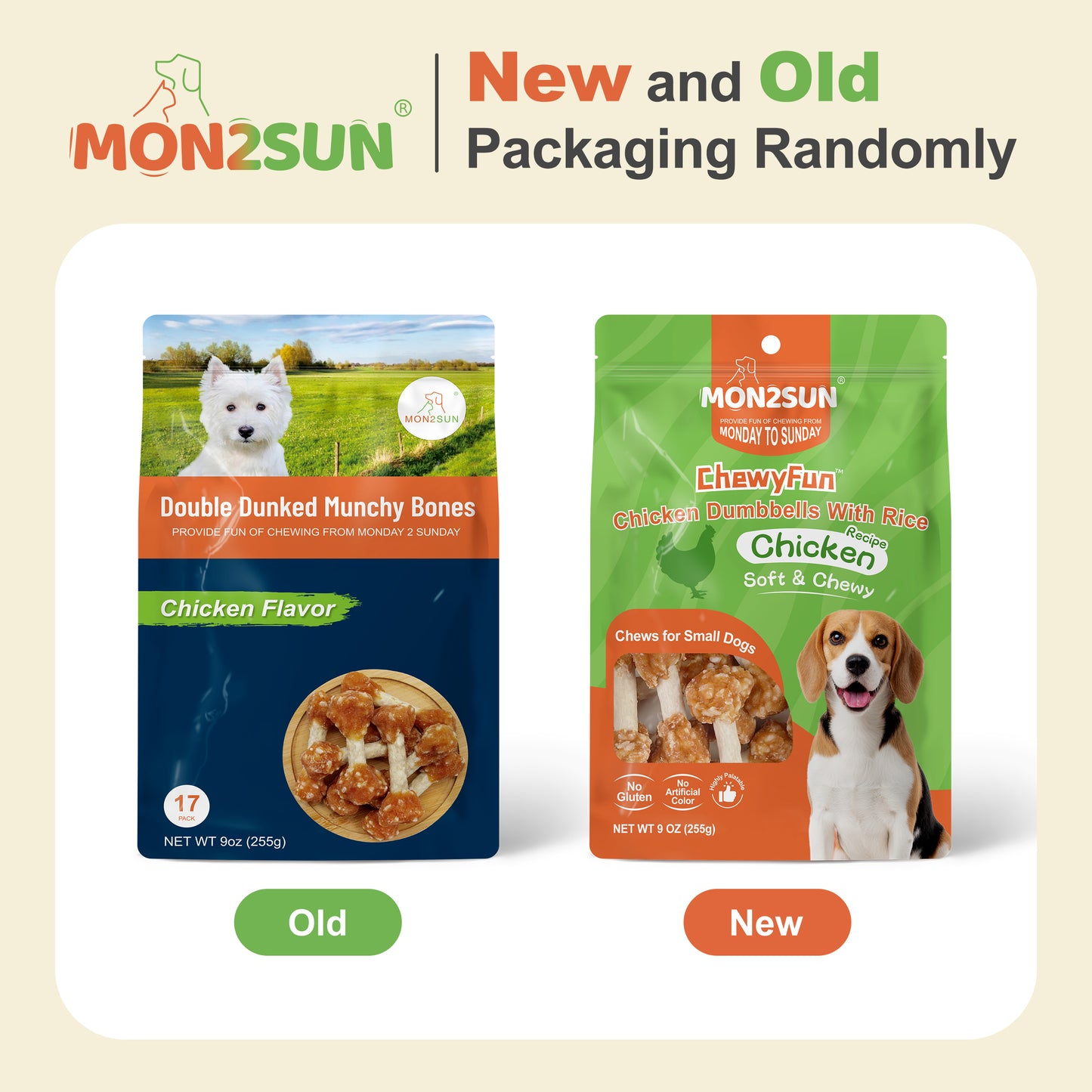 Dog Treats, 16oz Mini Rawhide Chews, Chicken Dumbbells with Rice for Small Dogs & Toy Breed, Crunchy and Healthy - MON2SUN