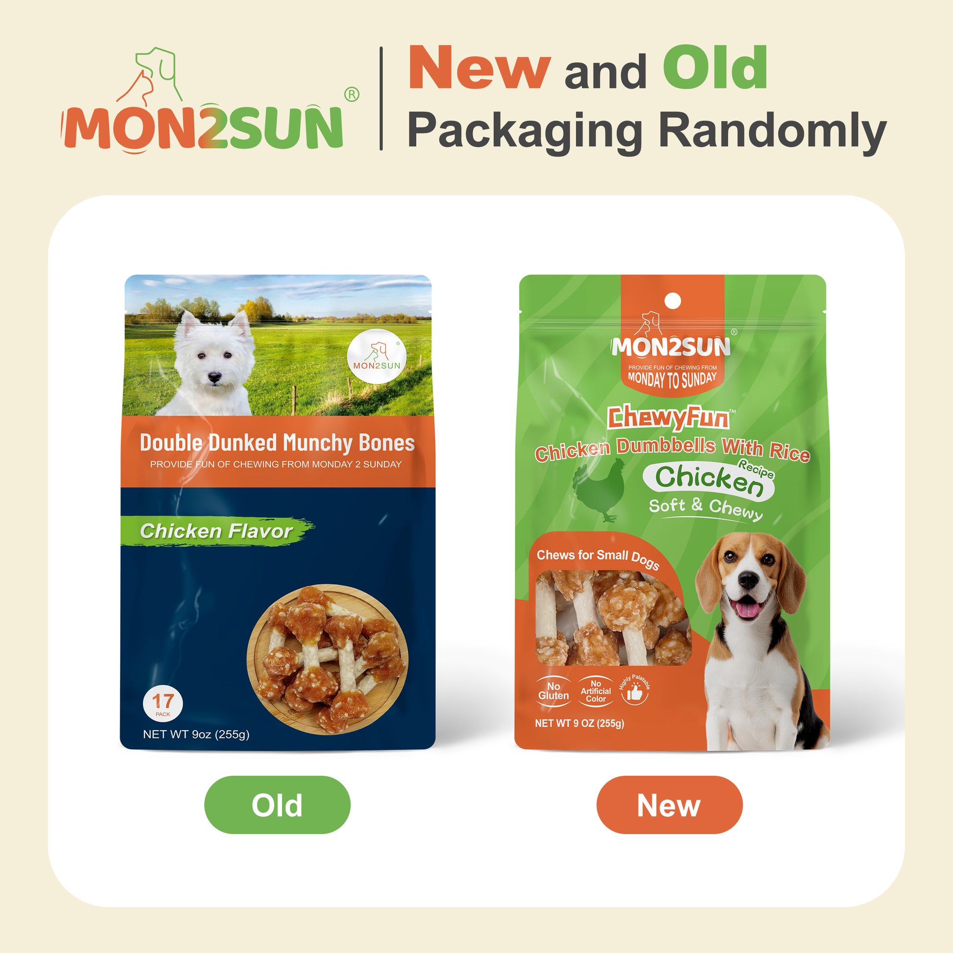 Dog Treats, 16oz Mini Rawhide Chews, Chicken Dumbbells with Rice for Small Dogs & Toy Breed, Crunchy and Healthy - MON2SUN