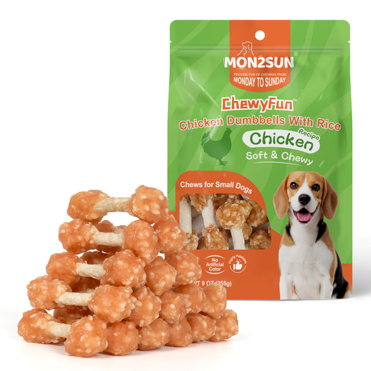 Dog Treats, 16oz Mini Rawhide Chews, Chicken Dumbbells with Rice for Small Dogs & Toy Breed, Crunchy and Healthy - MON2SUN