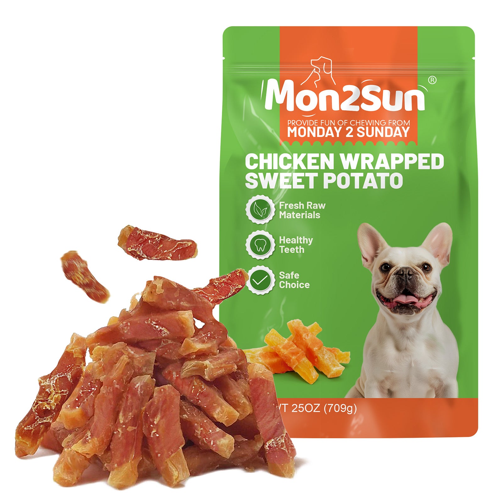 Dog Treats Rawhide Free Chicken Wrapped Sweet Potato Snacks, Gluten & Grain Free, Treats for Puppy and Small Dogs - MON2SUN