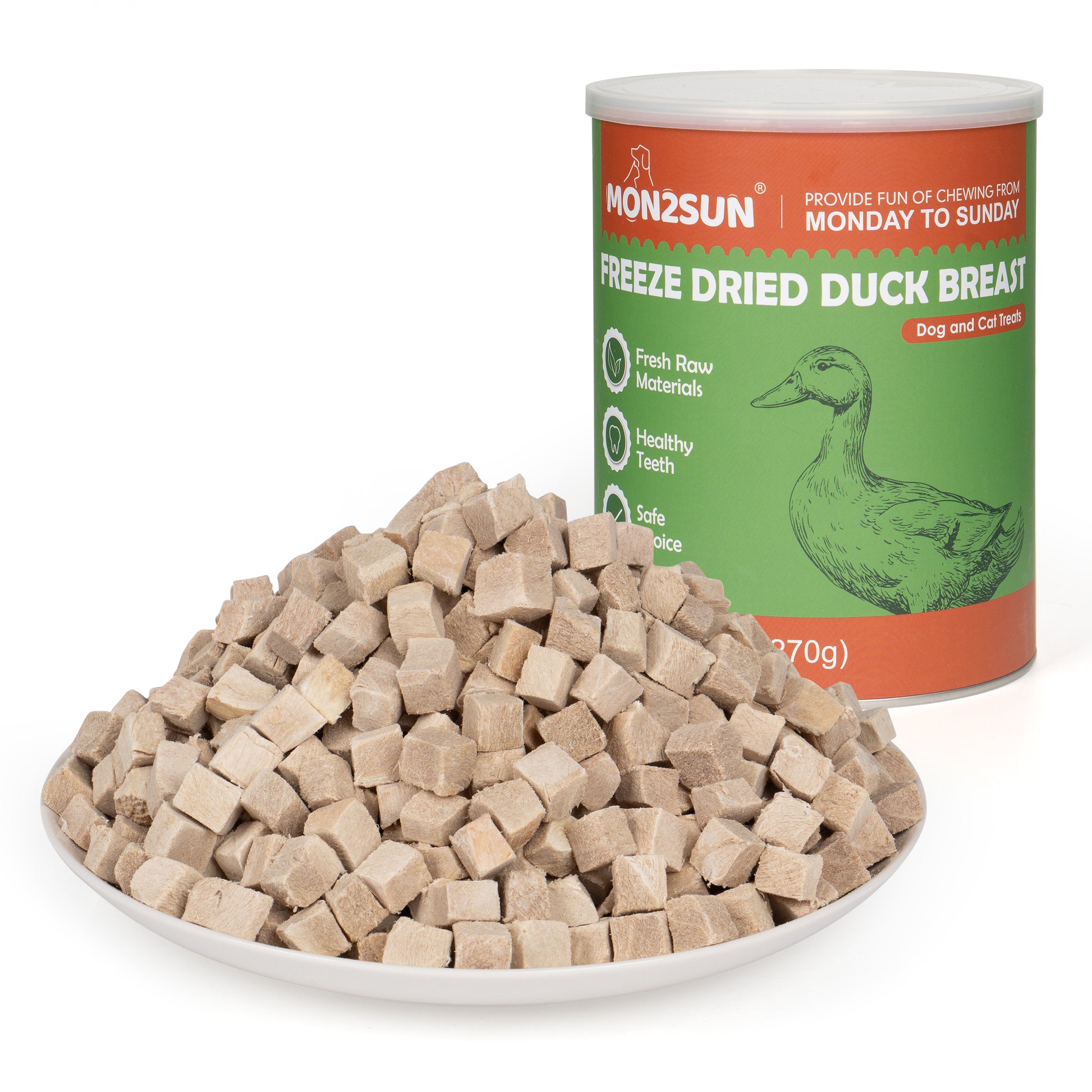 MON2SUN Freeze Dried Duck Cat and Dog Treats, Single Ingredient Natural and Healthy Dog Snacks, High Protein Training Treats & Food Topper - MON2SUN